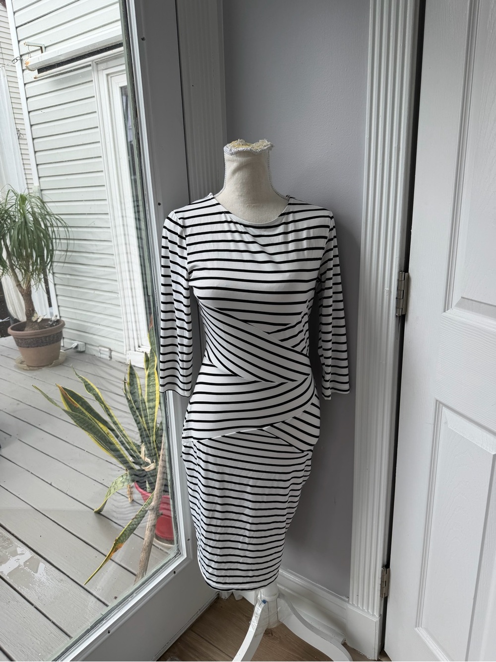 Black and White Midi Striped Dress